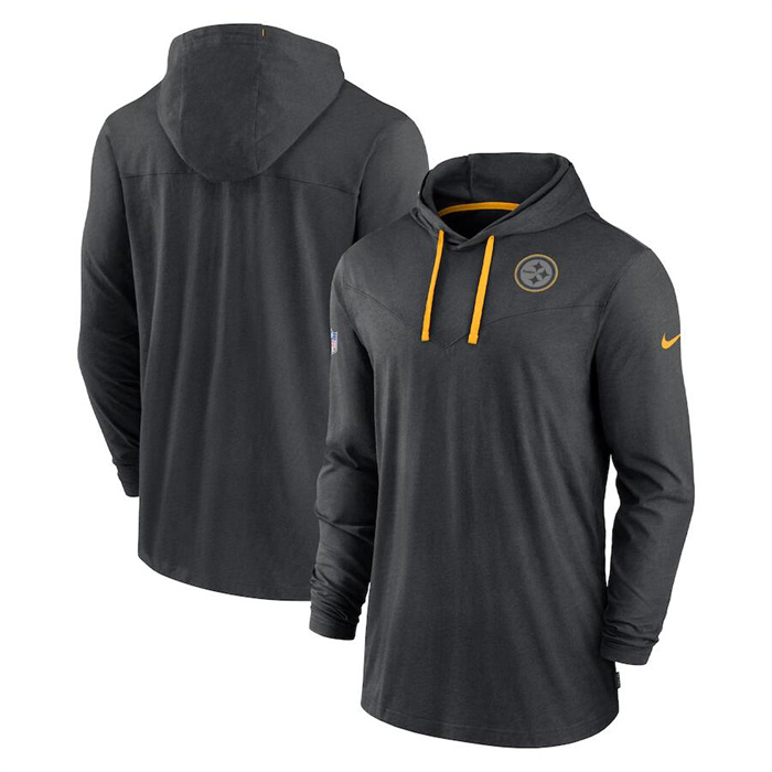 Men's Pittsburgh Steelers Black Sideline Pop Performance Pullover Long Sleeve Hoodie T-Shirt